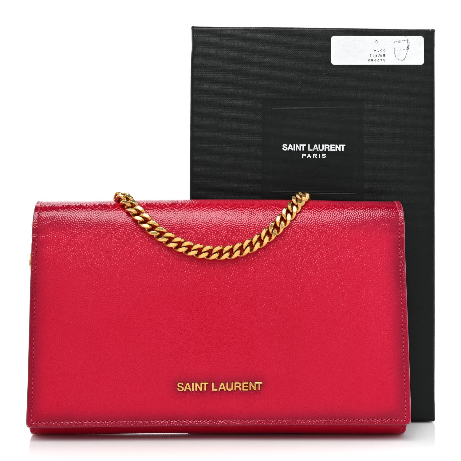 Saint Laurent Grain de Poudre Classic Letters Chain Wallet Fuchsia 21 of 21