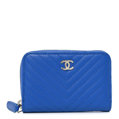 Chanel Caviar Chevron Quilted Zip Around Coin Purse Blue 1 of 8