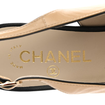 Chanel Lambskin Cap Toe CC Slingback Pumps 39.5 Beige Black 7 of 10