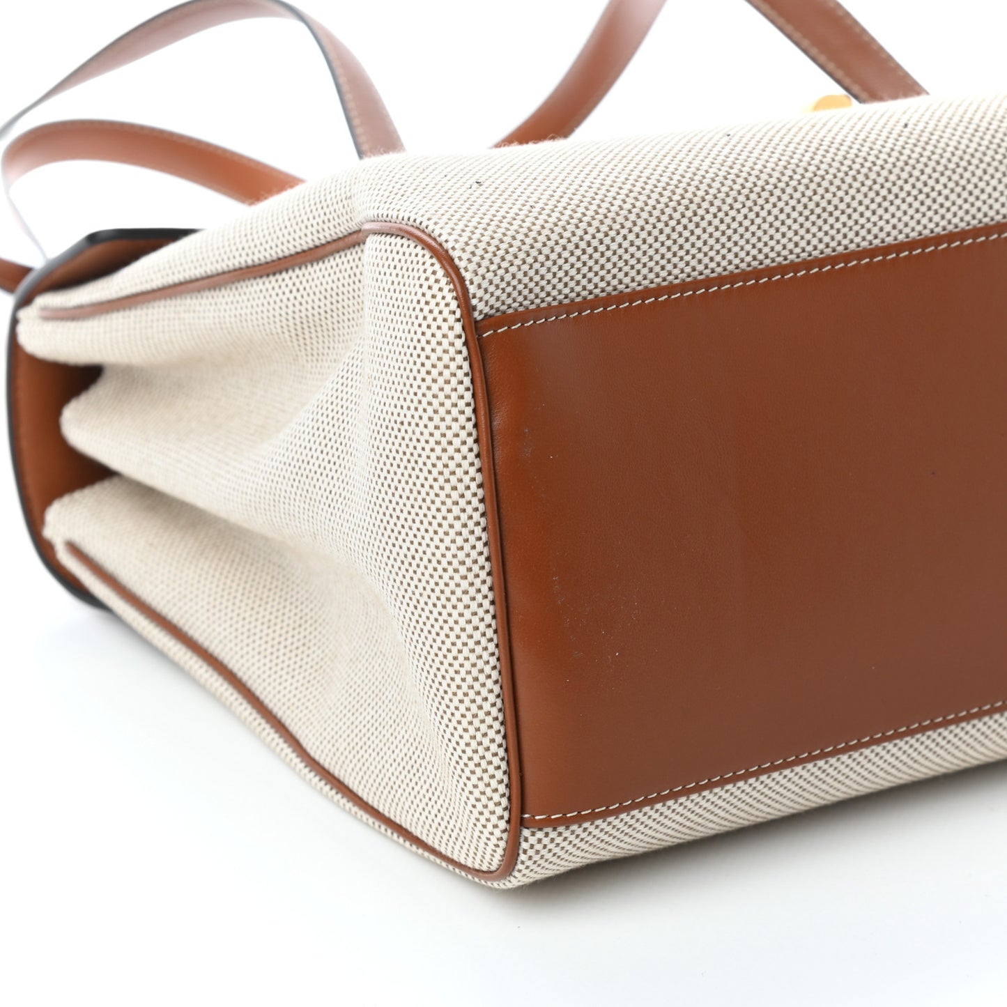 Canvas Calfskin Medium Soft 16 Top Handle Bag Tan White