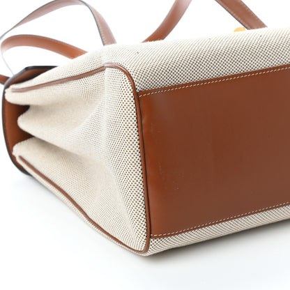 Celine Canvas Calfskin Medium Soft 16 Top Handle Bag Tan White 7 of 8