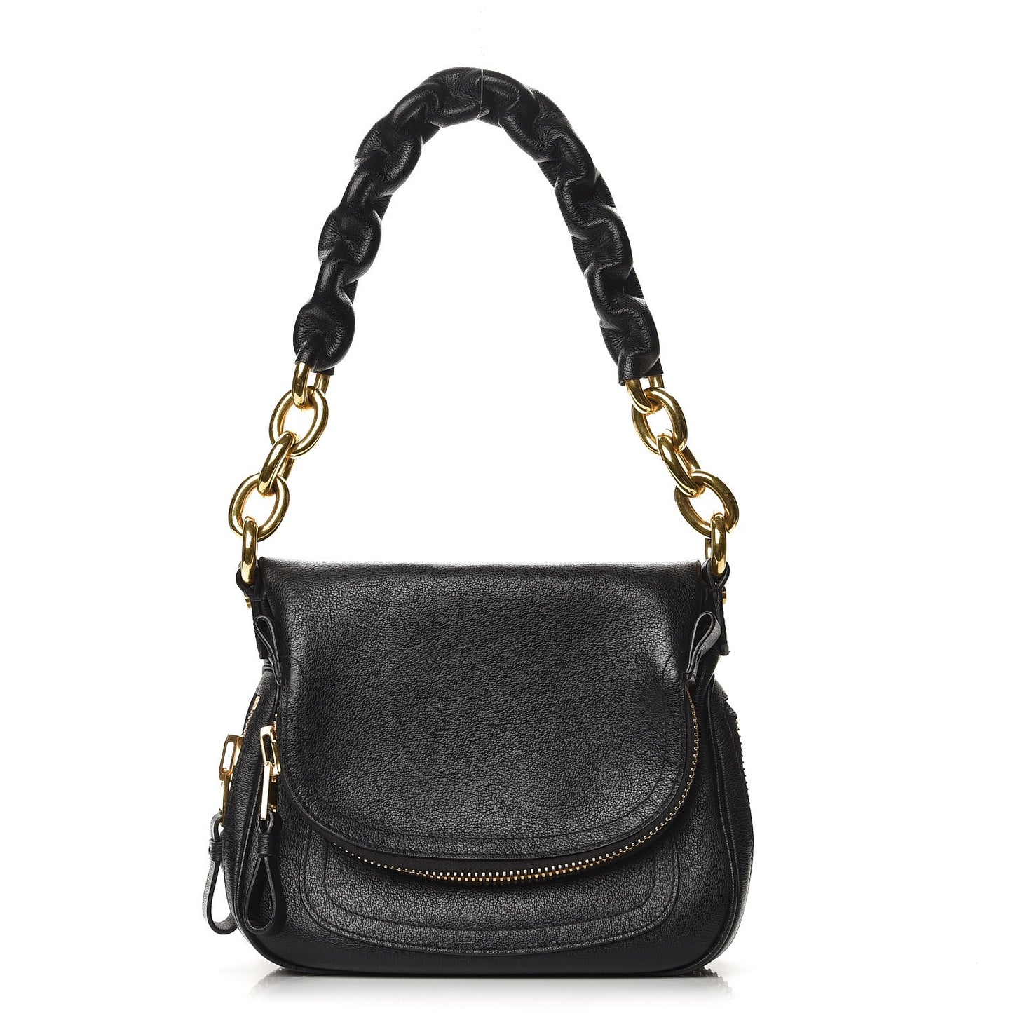 Grained Calfskin Medium Chain Jennifer Crossbody Bag Black