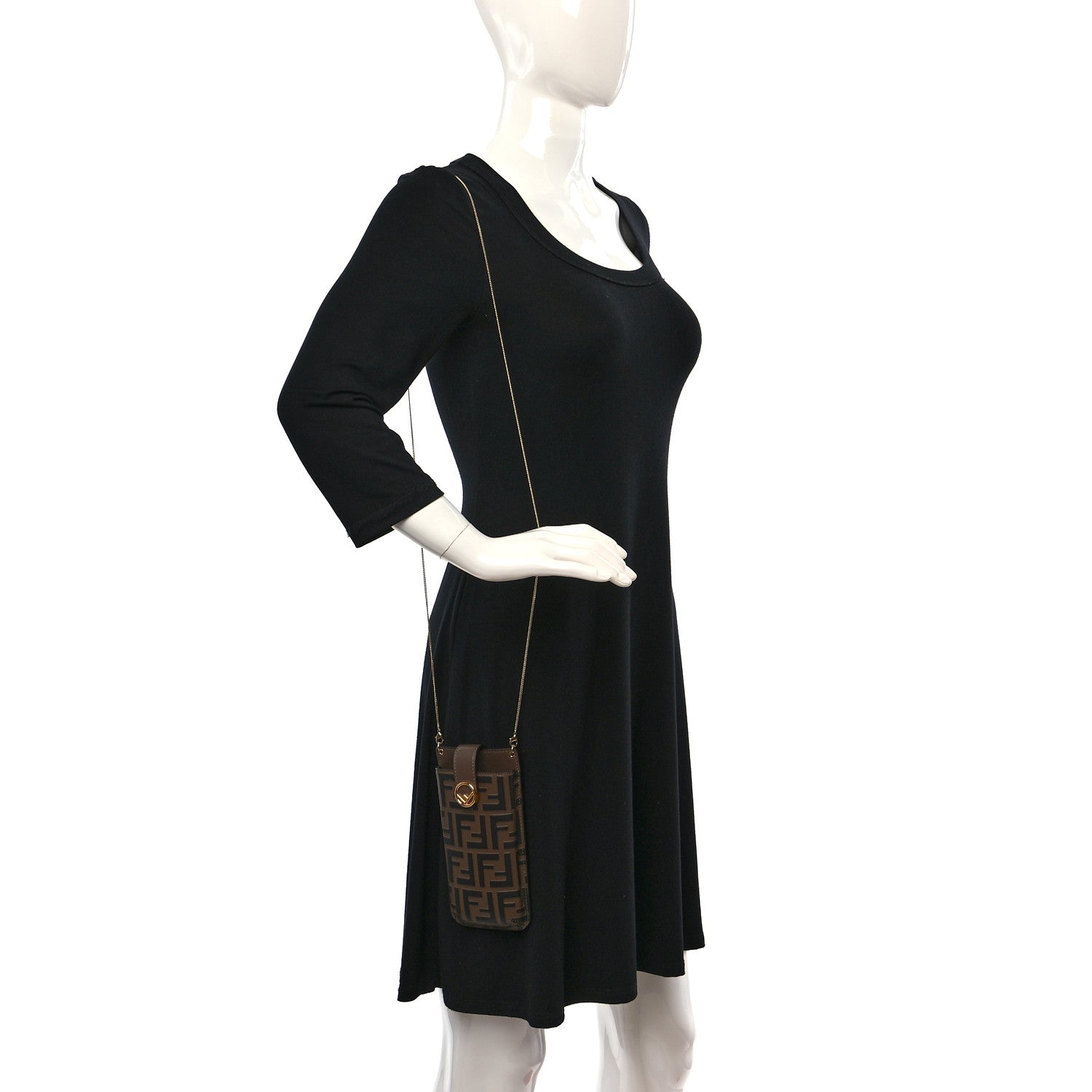 Fendi Vitello Soft F is Fendi Bi-Color FF 1974 Embossed Phone Pouch Maya Black 3 of 11
