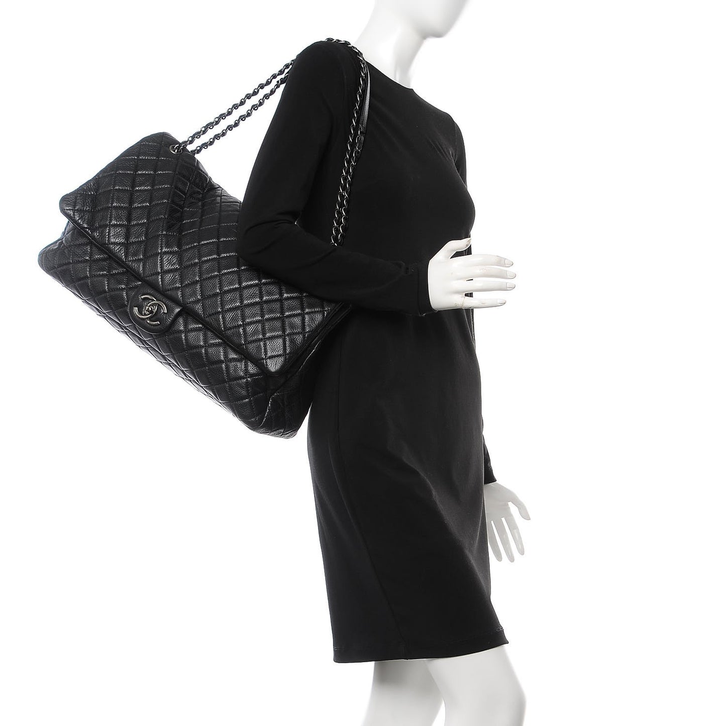Calfskin Quilted XXL Travel Flap Bag Black