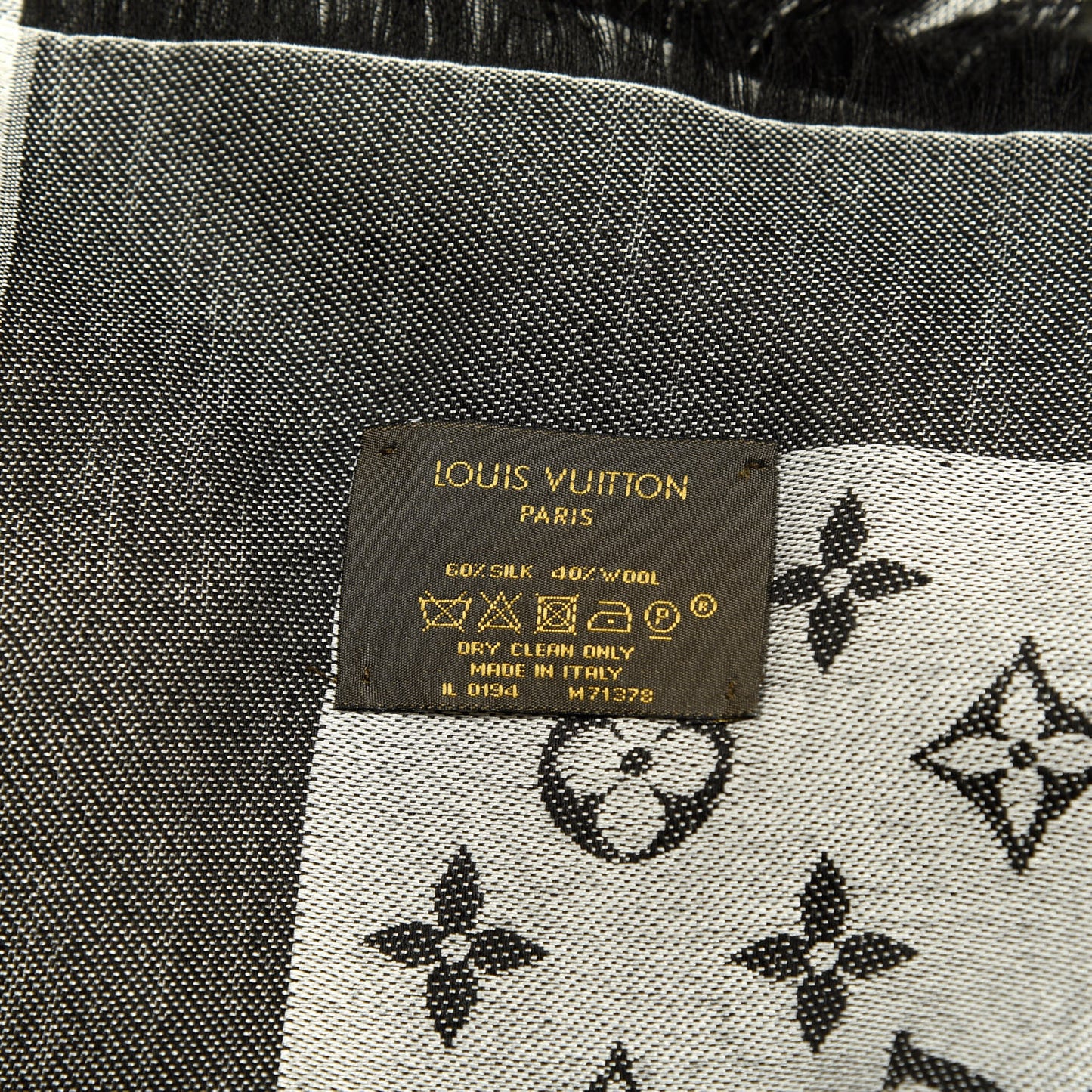 Silk Wool Monogram Denim Shawl Black