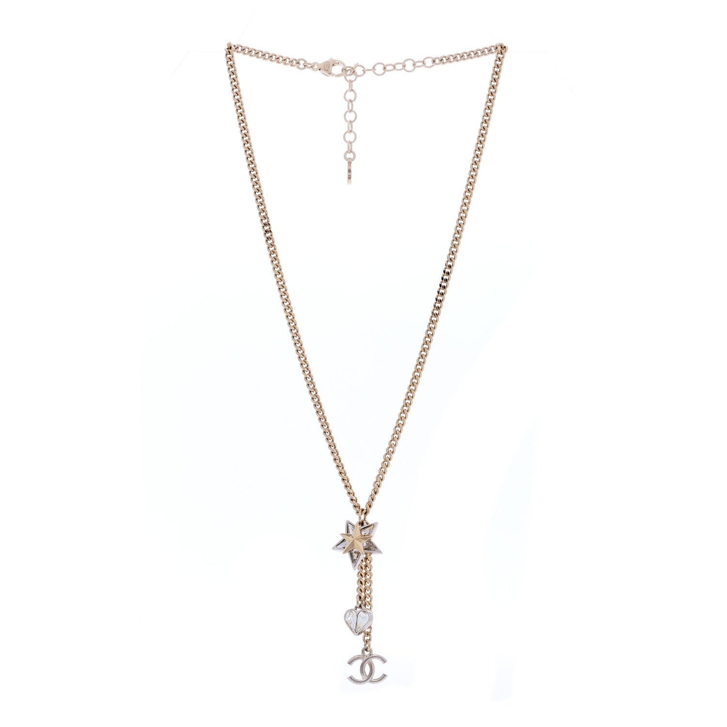 Chanel Crystal Star Heart CC Pendant Necklace Gold 2 of 3