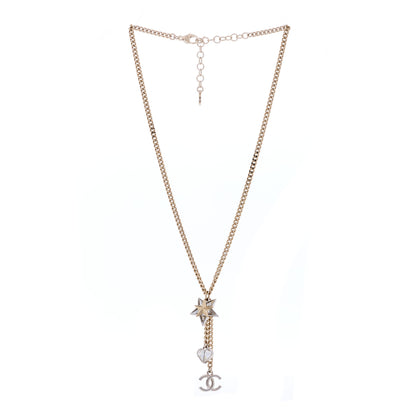 Chanel Crystal Star Heart CC Pendant Necklace Gold 2 of 3