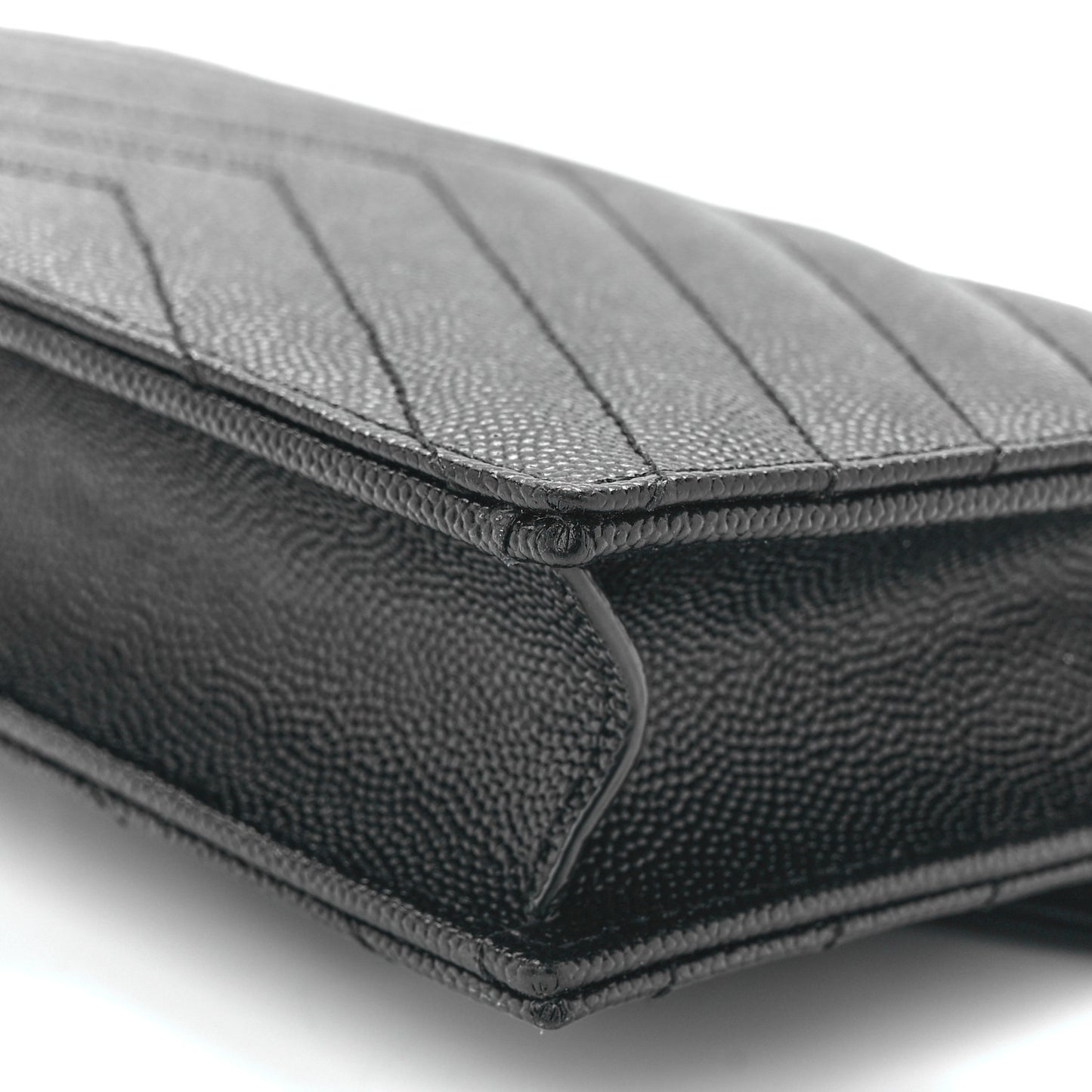 Grain De Poudre Matelasse Chevron Monogram Monochrome Envelope Chain Wallet Black