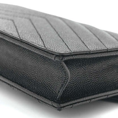 Saint Laurent Grain De Poudre Matelasse Chevron Monogram Monochrome Envelope Chain Wallet Black 11 of 11