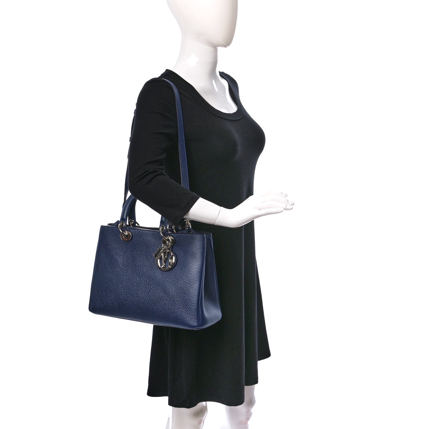 Christian Dior Metallic Bullcalf Medium Diorissimo Tote Blue 2 of 9