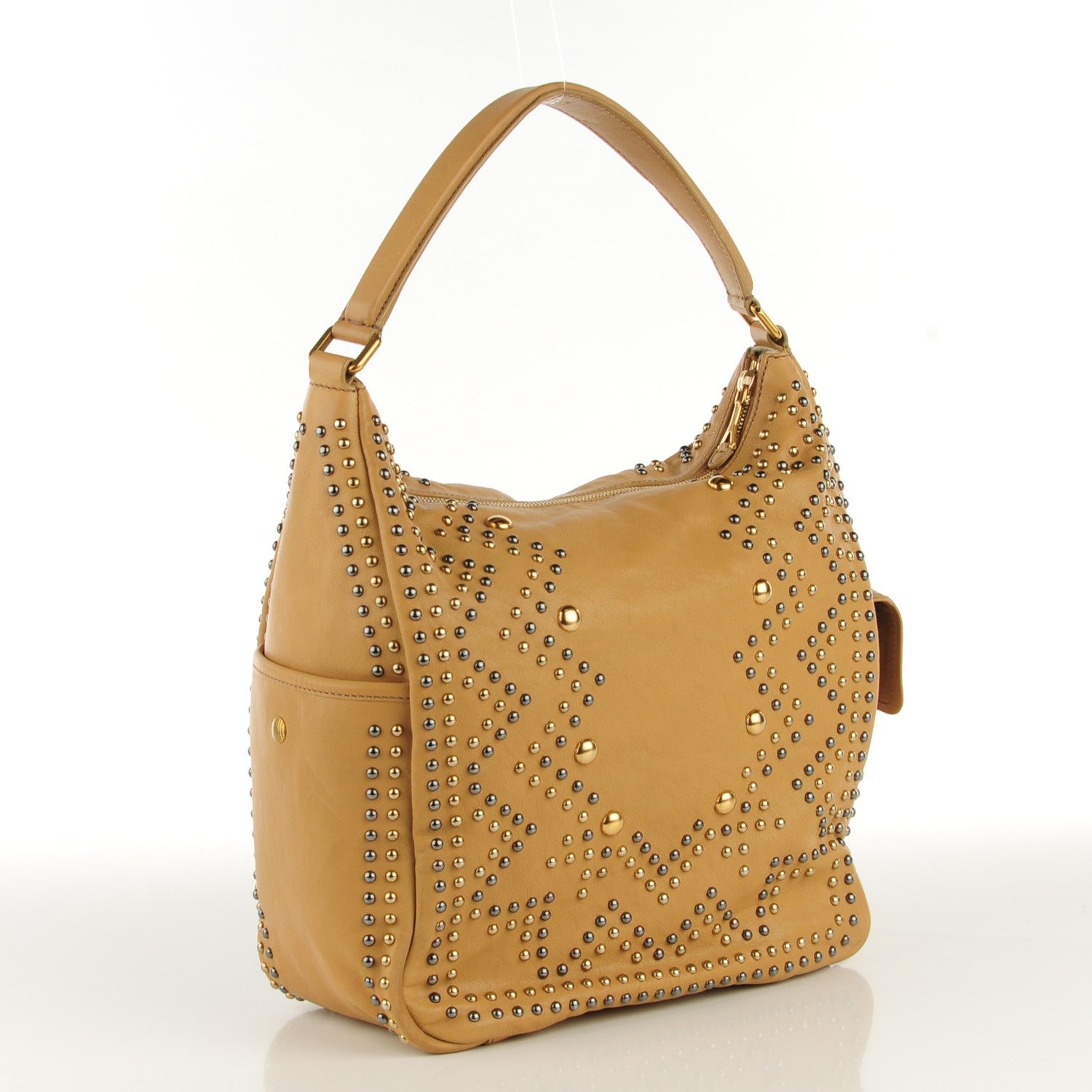 Saint Laurent Calfskin Large Studded Roady Hobo Beige 3 of 7
