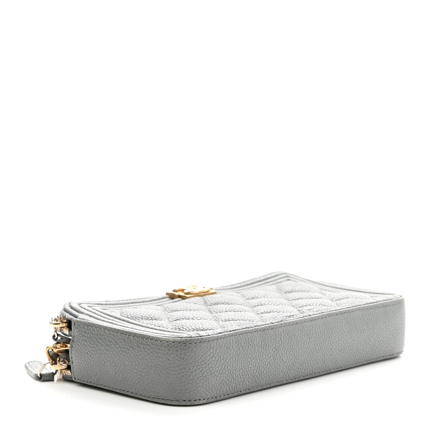 Caviar Quilted Small Boy Clutch With Chain Grey