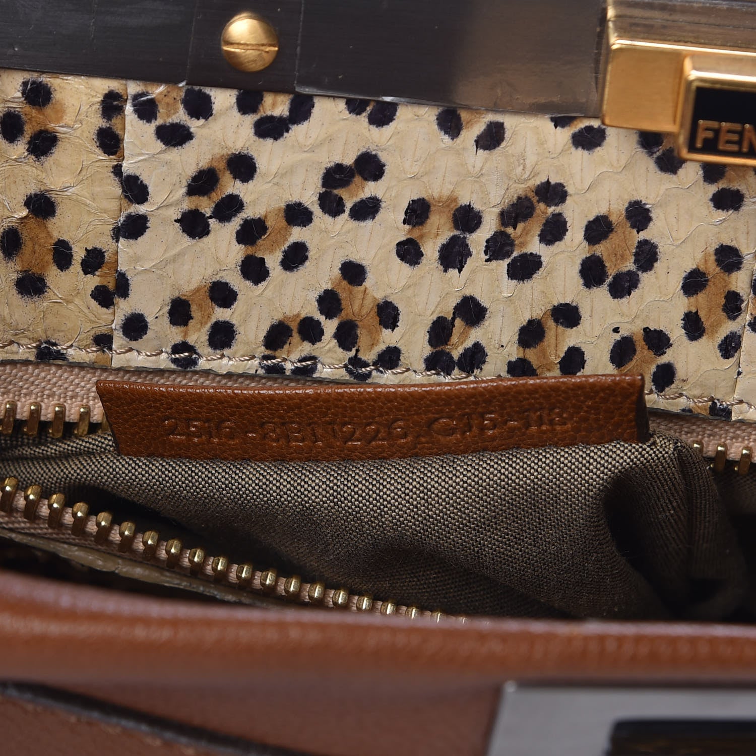 Fendi Goatskin Snakeskin Medium Peekaboo Iconic Satchel Brown 8 of 13