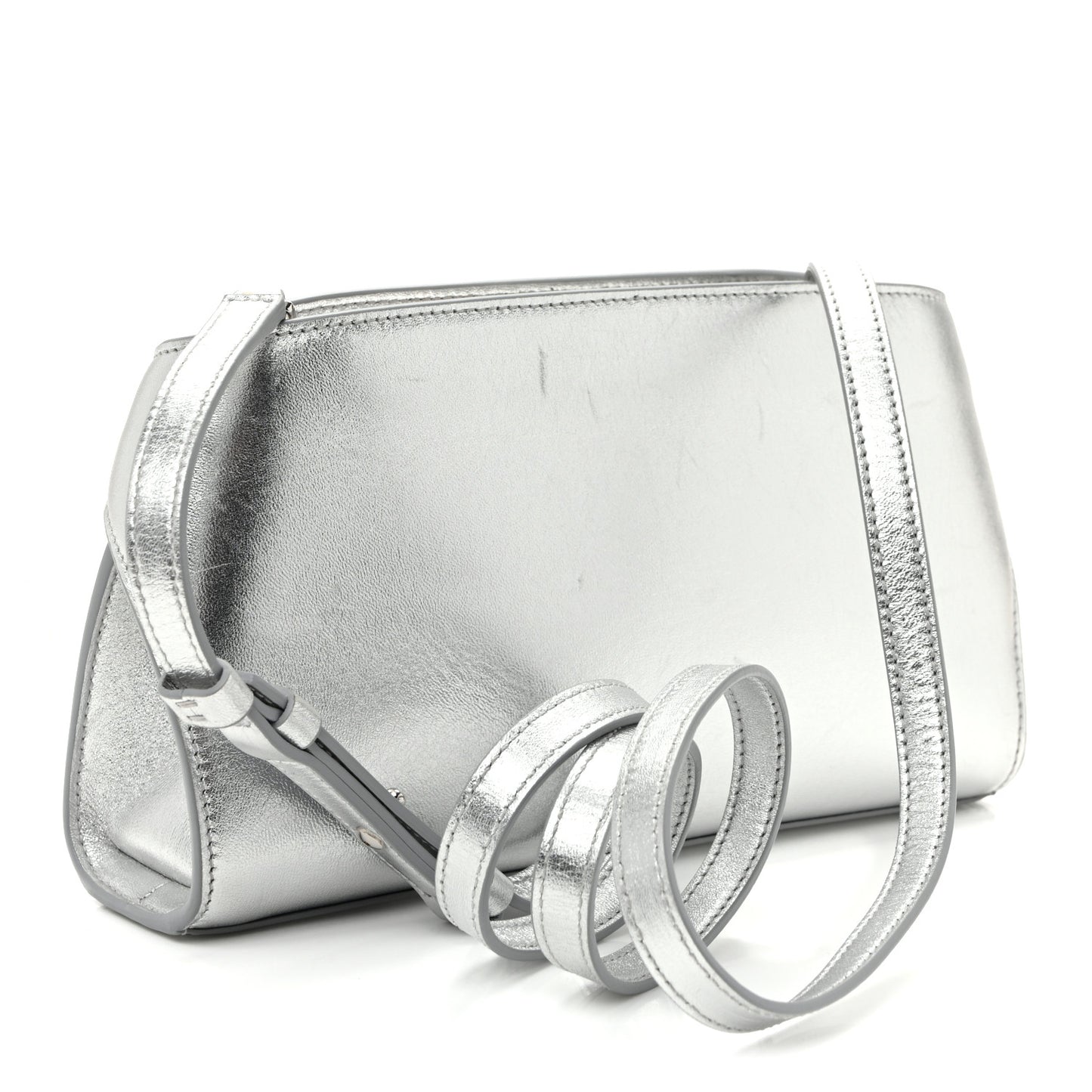 Metallic Calfskin Mini E/W Hug Crossbody Bag Silver