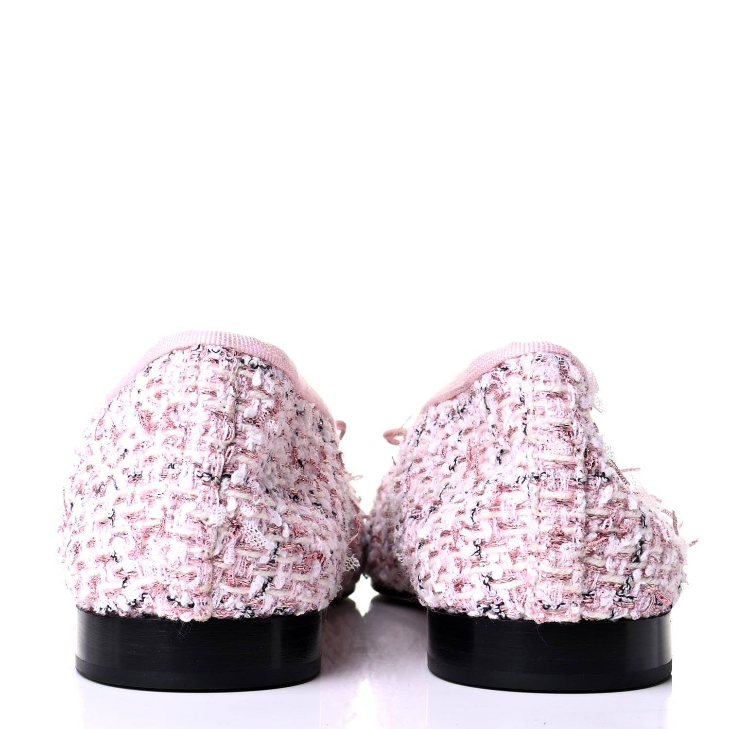 Chanel Tweed Grosgrain Cap Toe Ballerina Flats 38.5 Pink Black 3 of 4