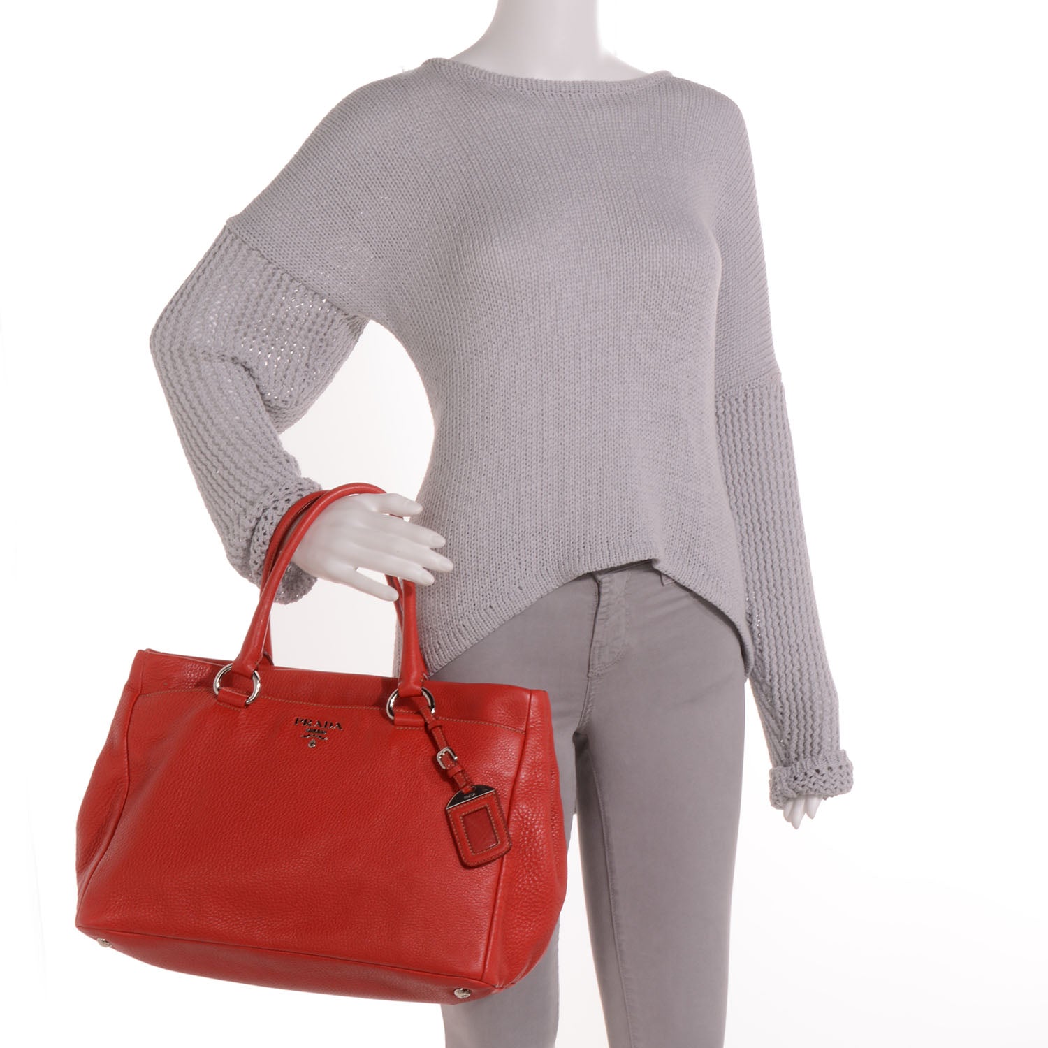 Prada Vitello Daino Shopping Tote Fuoco 2 of 11