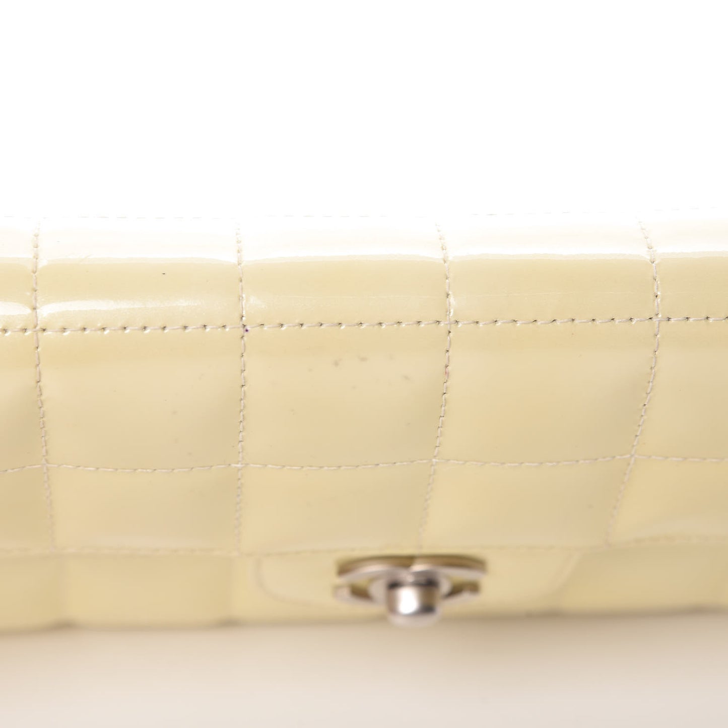 Patent Quilted East West Chocolate Bar Flap White