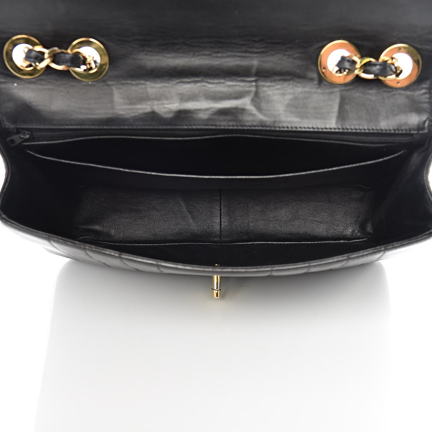 Lambskin Vertical Quilt Jumbo Single Flap Black