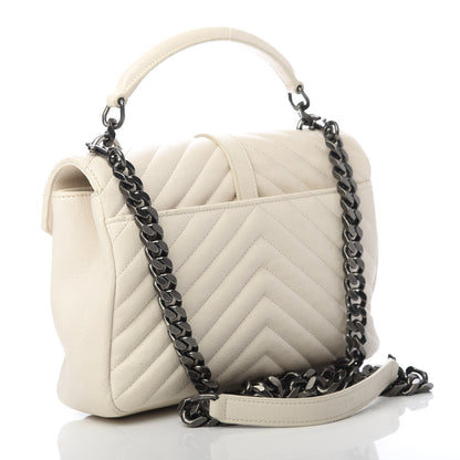 Saint Laurent Sheepskin Matelasse Chevron Monogram Medium College Bag Dove White 3 of 15