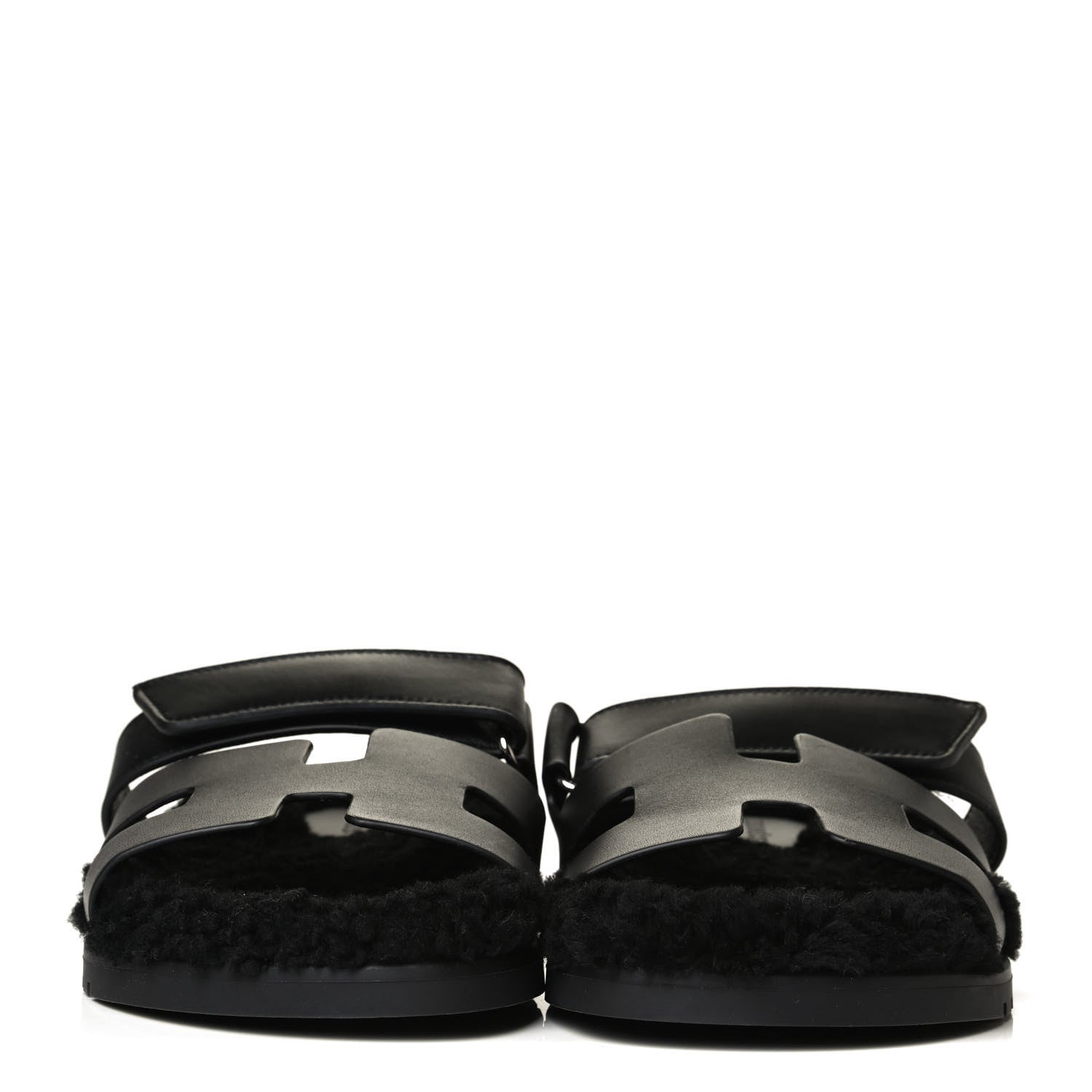 Hermes Calfskin Woolskin Womens Chypre Sandals 40 Black 2 of 8
