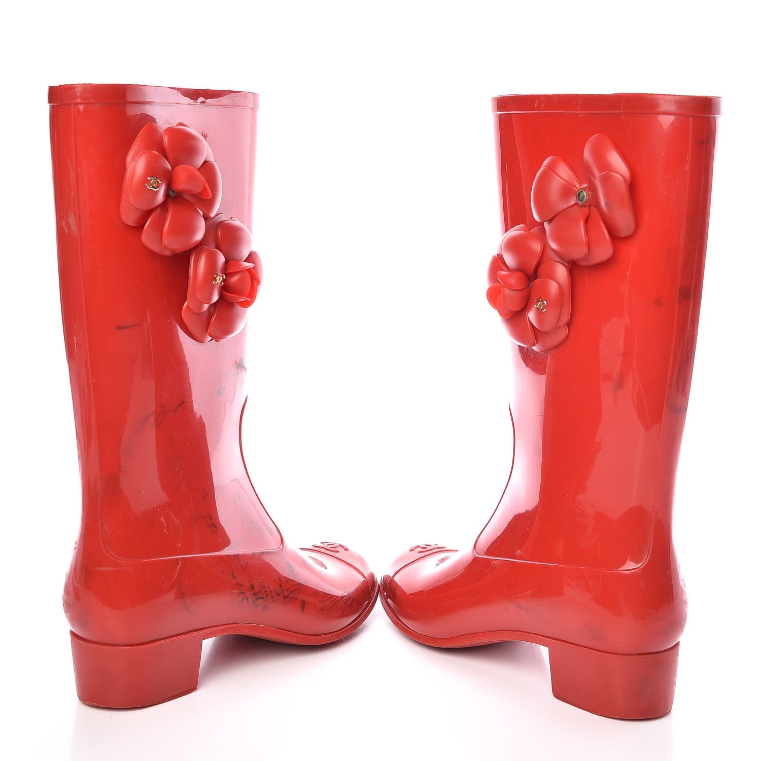 Chanel Rubber Camellia Rain Boots 37 Red 6 of 18