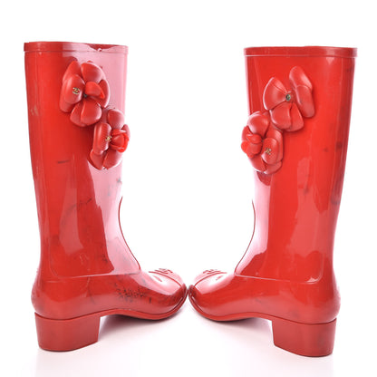 Chanel Rubber Camellia Rain Boots 37 Red 6 of 18