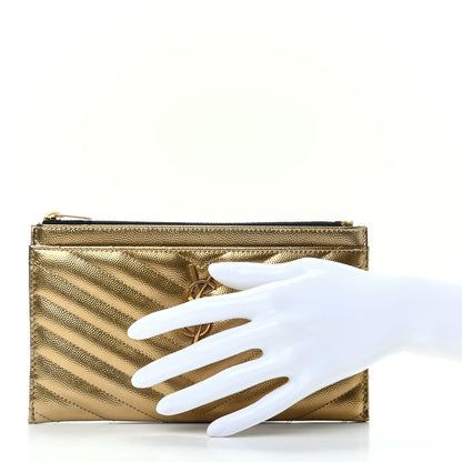 Saint Laurent Iridescent Grain De Poudre Matelasse Chevron Monogram Bill Pouch Gold 2 of 8