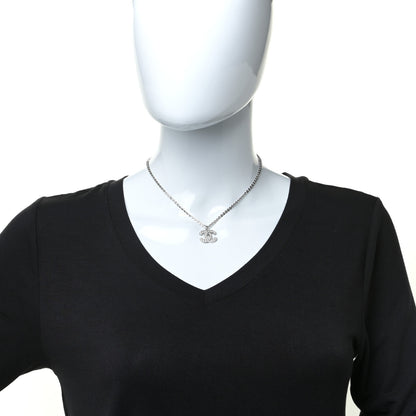 Chanel Crystal Pearl CC Pendant Necklace Silver Black 2 of 5