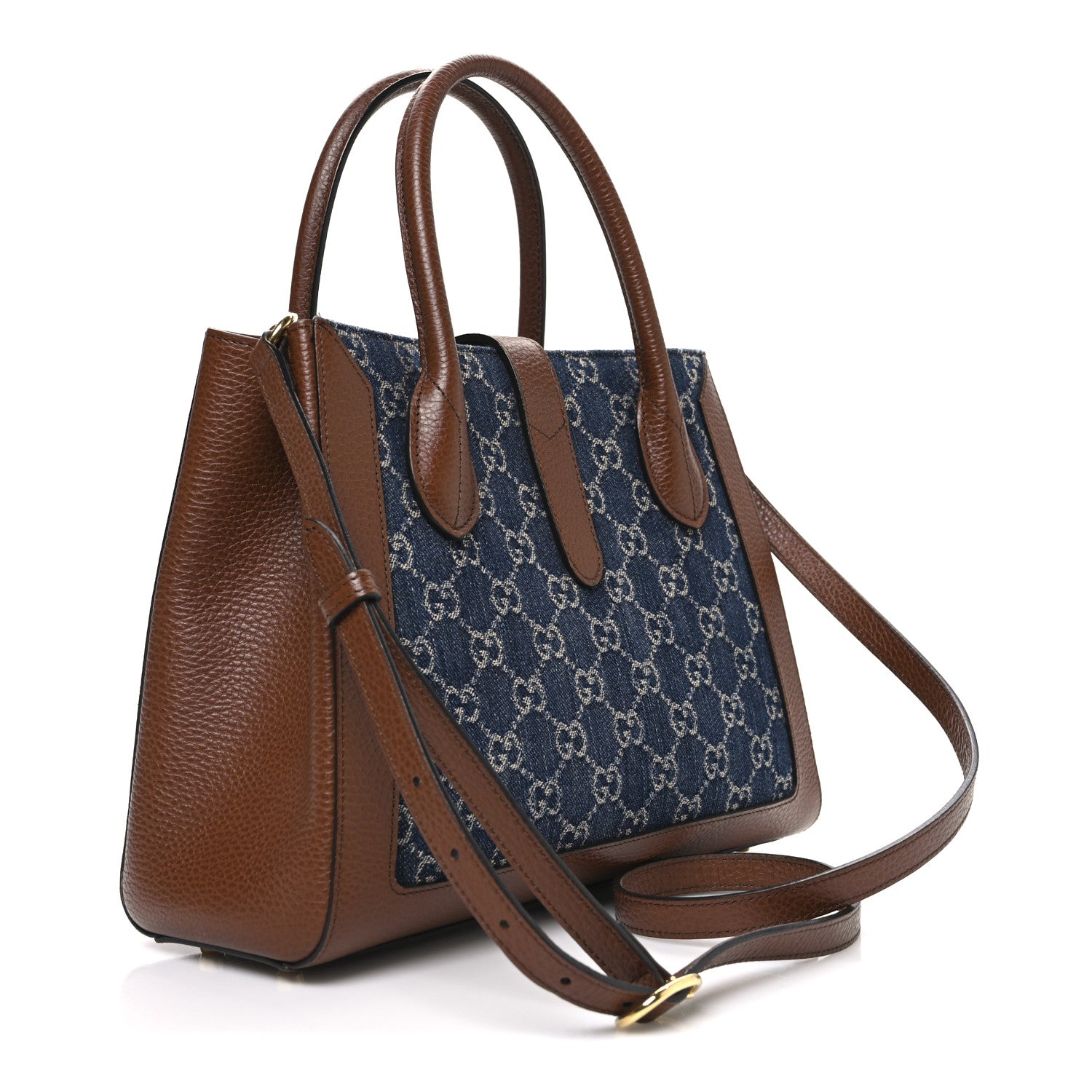 Gucci New Denim GG Monogram Dollar Calfskin Medium Jackie 1961 Tote Blue Tea Cuir Epilog 3 of 10