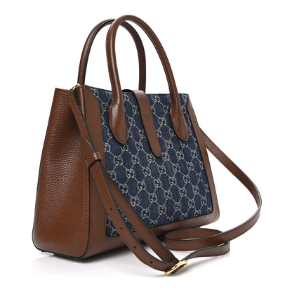 Gucci New Denim GG Monogram Dollar Calfskin Medium Jackie 1961 Tote Blue Tea Cuir Epilog 3 of 10