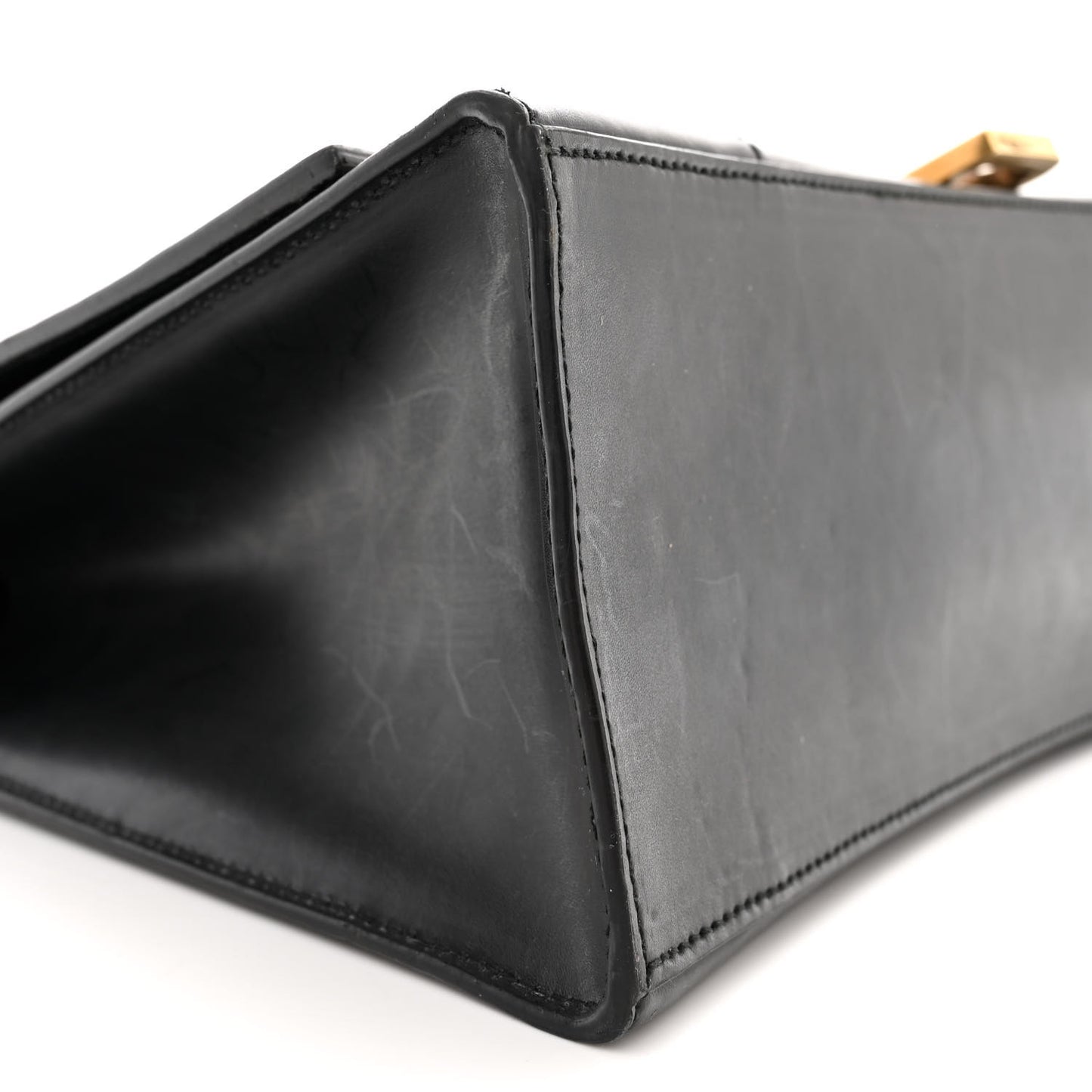 Shiny Box Calfskin Medium Hourglass Top Handle Bag Black