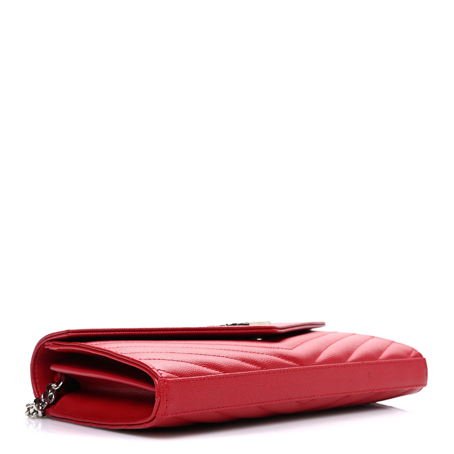 Saint Laurent Grain De Poudre Matelasse Chevron Monogram Chain Wallet Red 4 of 11
