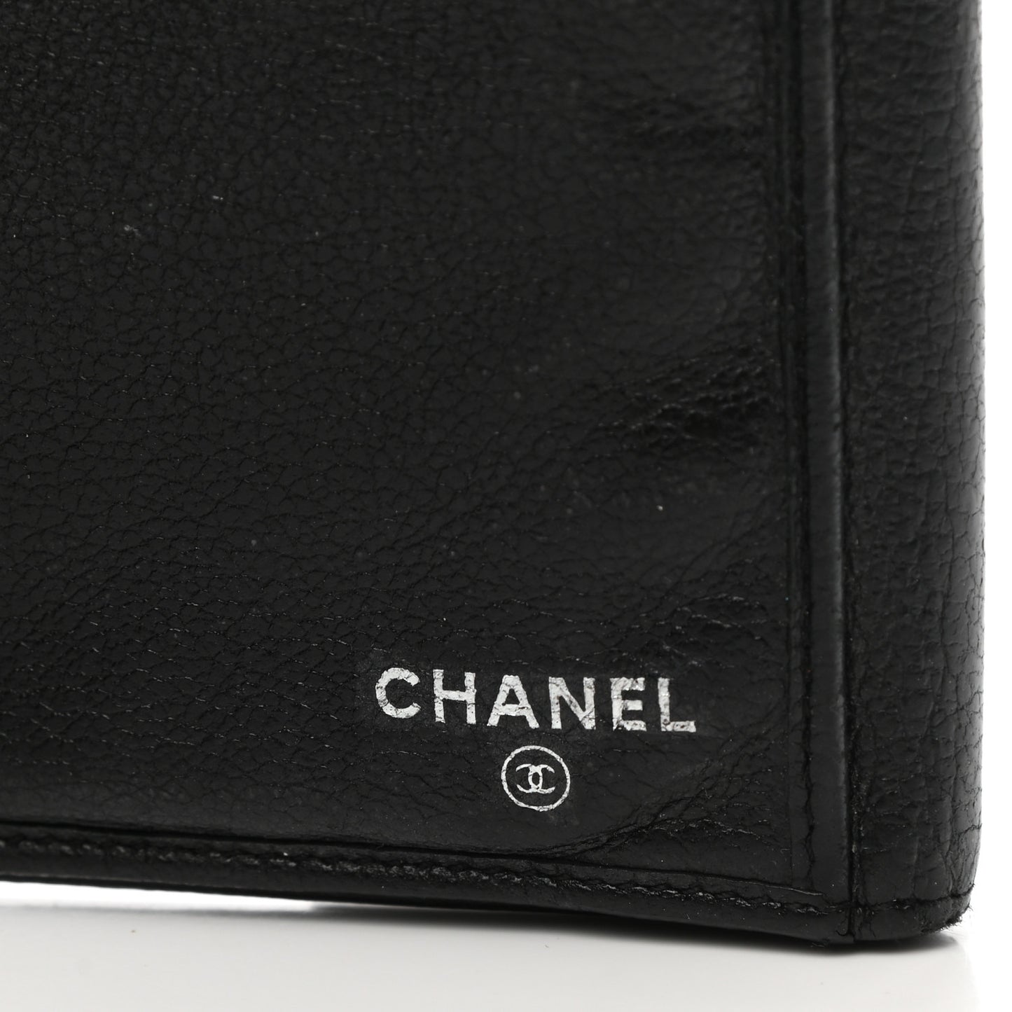 Goatskin Camellia Embossed Flap Wallet Black