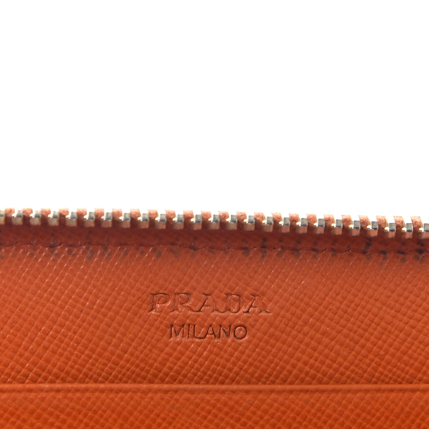 Prada Saffiano Perforated Striped Zip Around Wallet Papaya Caramel 6 of 6