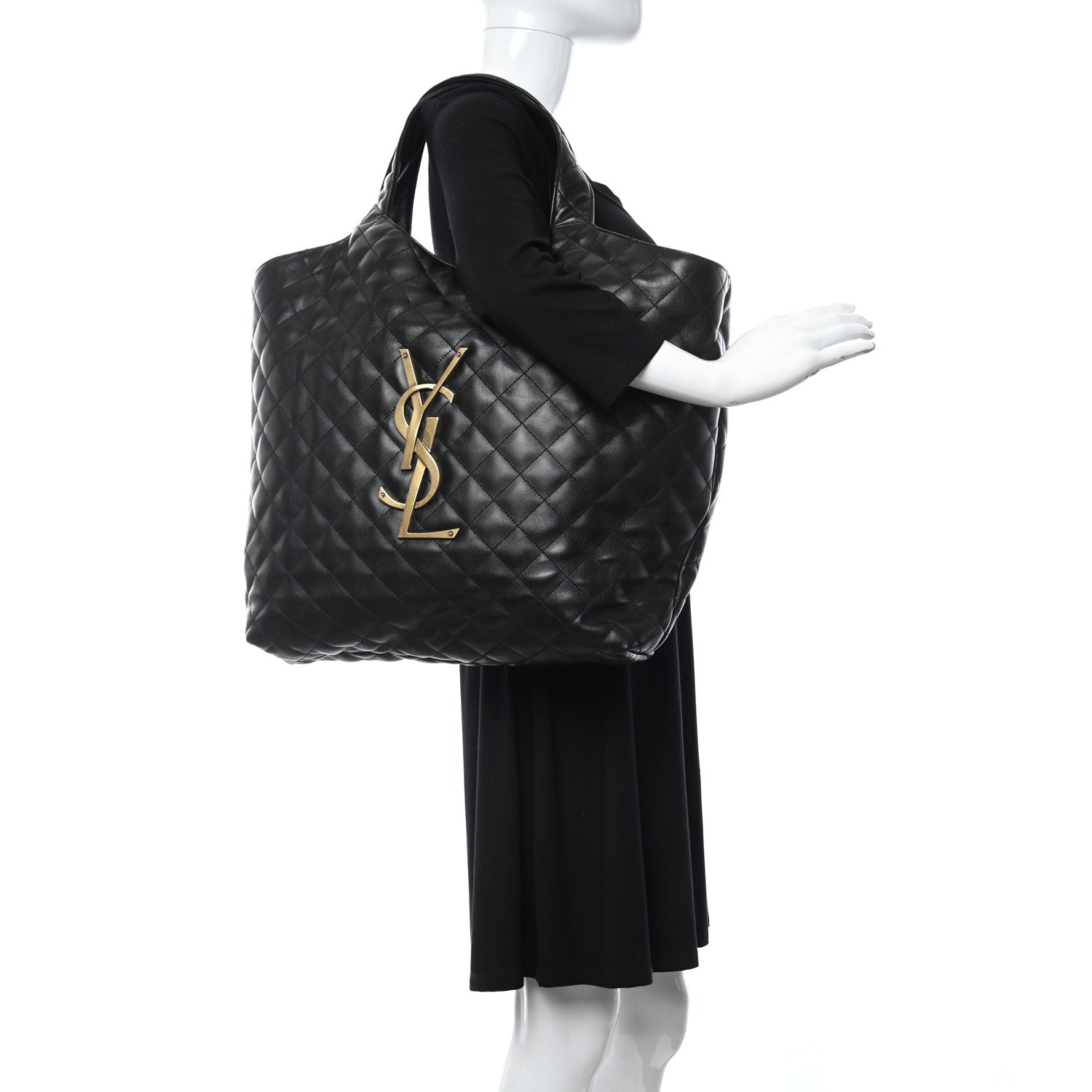 Saint Laurent Lambskin Quilted Maxi Icare Shopping Tote Black 2 of 12