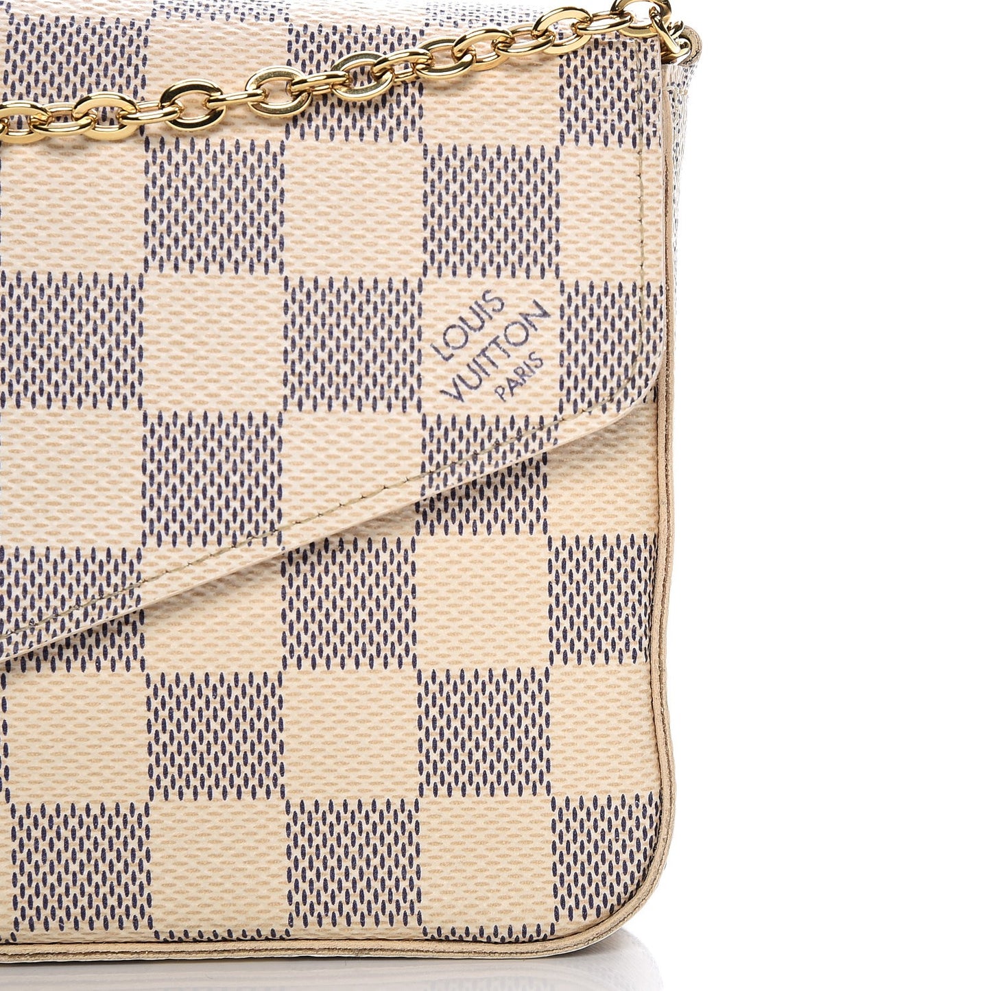 Damier Azur Pochette Felicie Chain Wallet Rose Ballerine