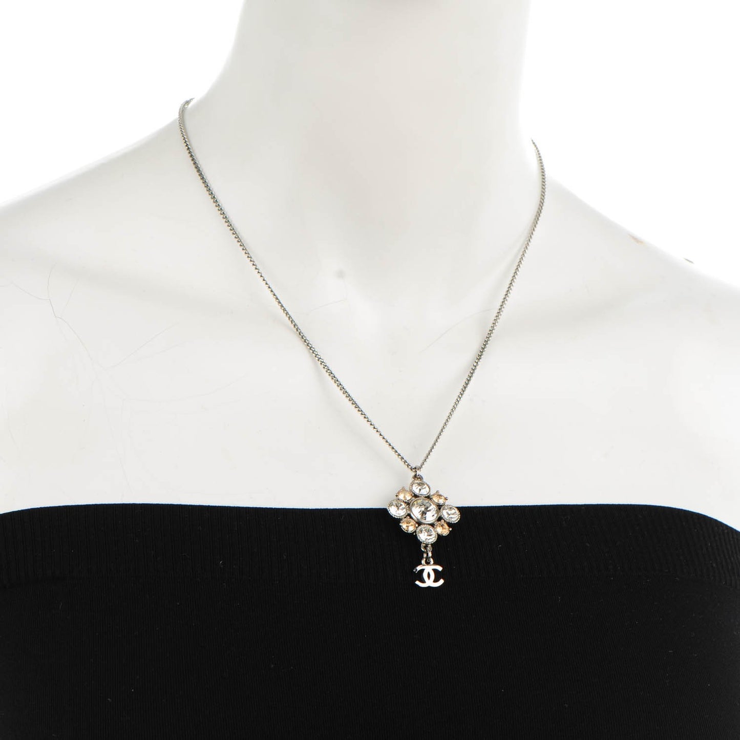 Crystal CC Pendant Necklace Silver