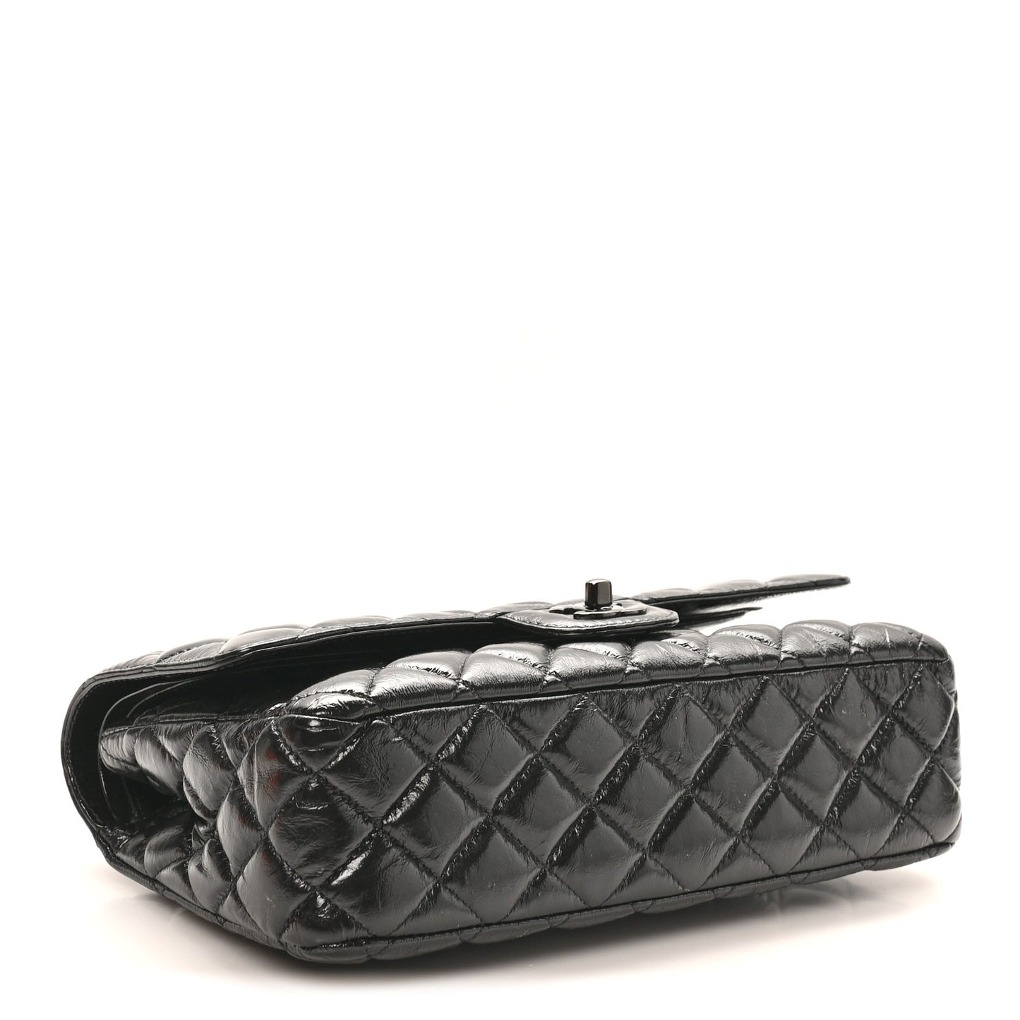 Shiny Crumpled Calfskin Quilted Medium Double Flap So Black
