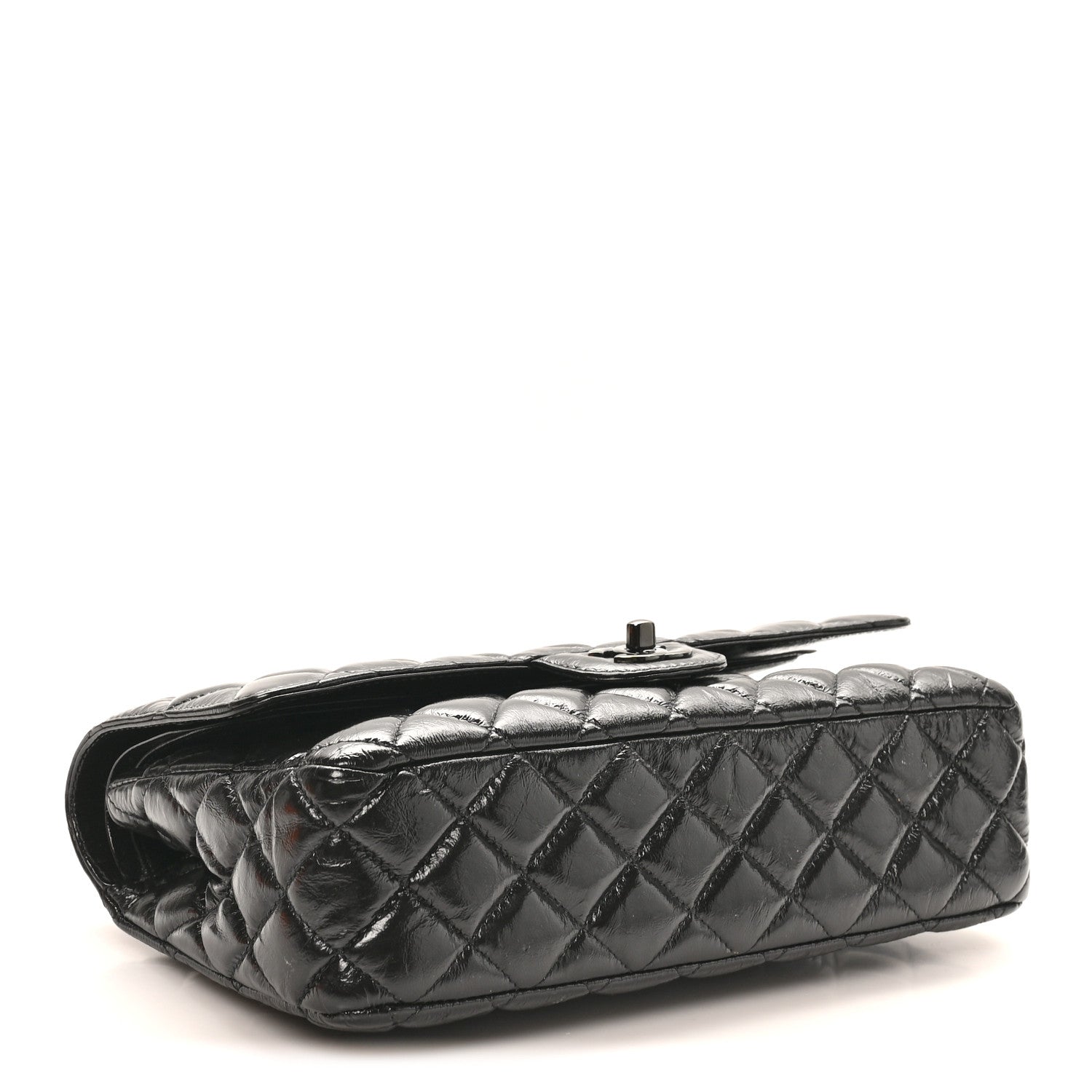 Chanel Shiny Crumpled Calfskin Quilted Medium Double Flap So Black 4 of 11