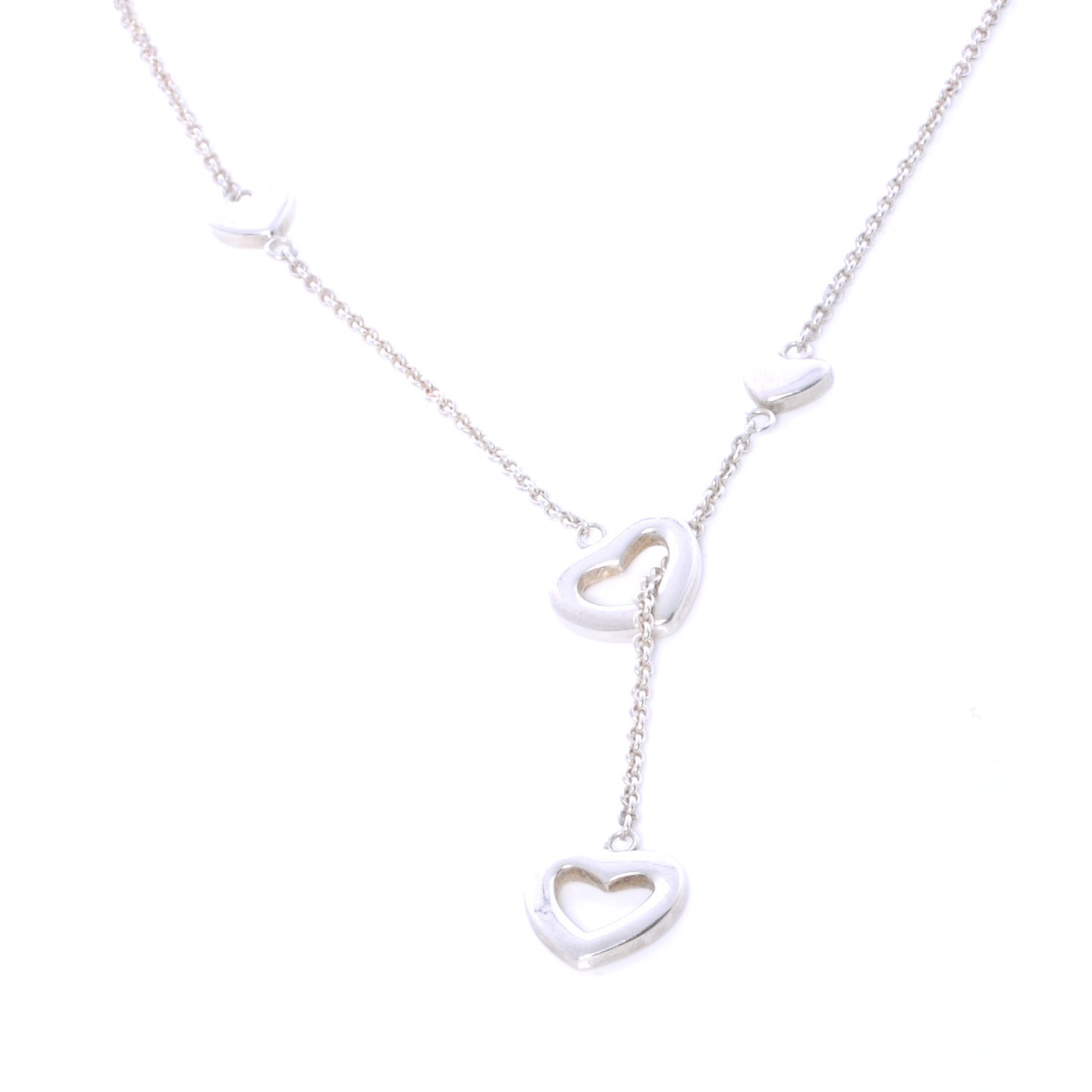 Tiffany Sterling Silver Elsa Peretti Open Heart Lariat Necklace 1 of 5