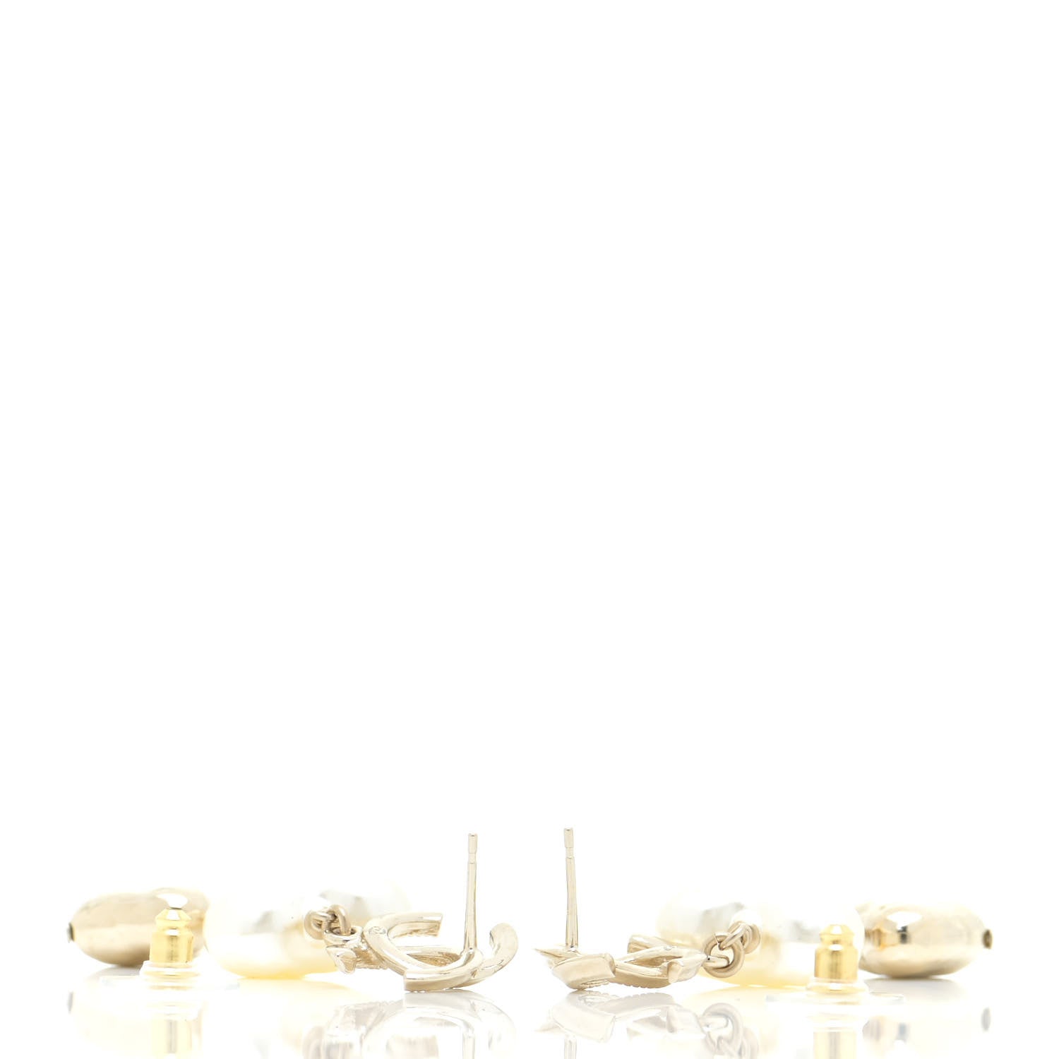 Chanel Pearl CC Double Heart Drop Earrings Gold 3 of 5