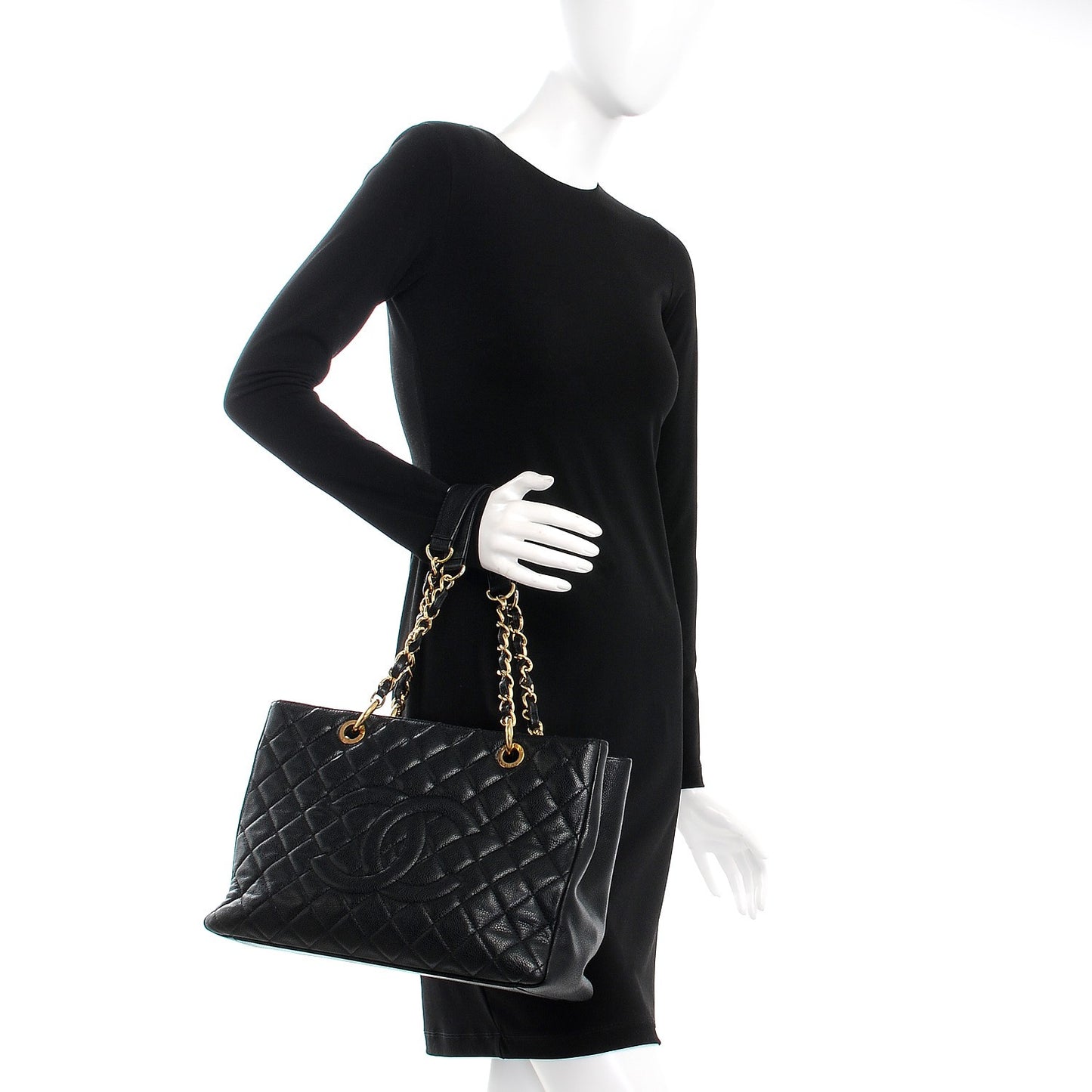 Caviar Quilted Grand Shopping Tote GST Black