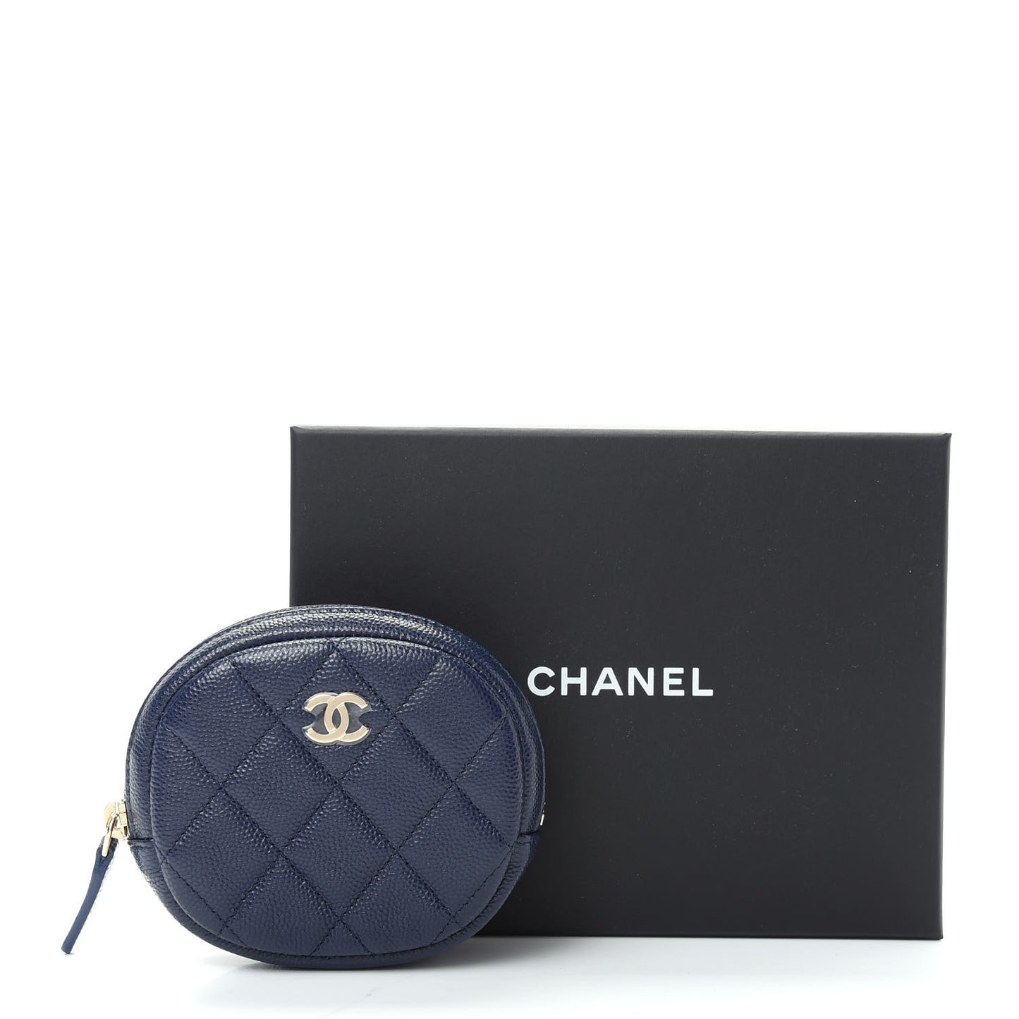 Caviar Quilted Zip Around Classic Coin Purse Navy Blue