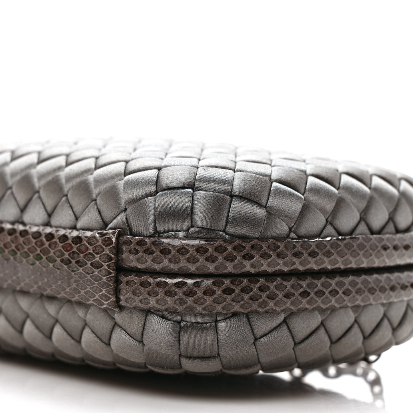 Satin Ayers Intrecciato Chain Knot Clutch Grey