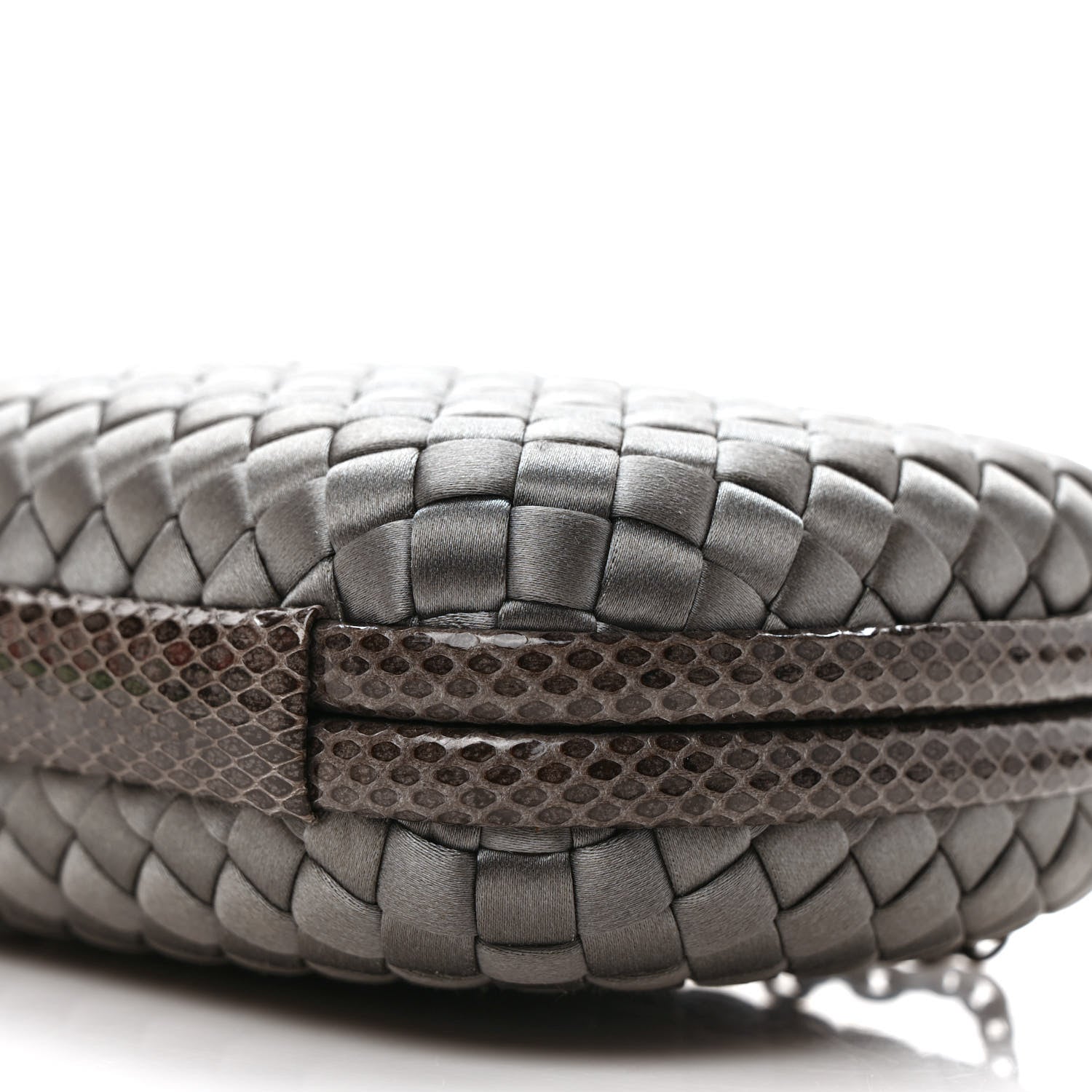 Bottega Veneta Satin Ayers Intrecciato Chain Knot Clutch Grey 7 of 8