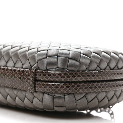 Bottega Veneta Satin Ayers Intrecciato Chain Knot Clutch Grey 7 of 8