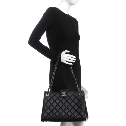 Chanel Caviar Quilted Large CC Accordion Shopping Bag Black 2 of 8