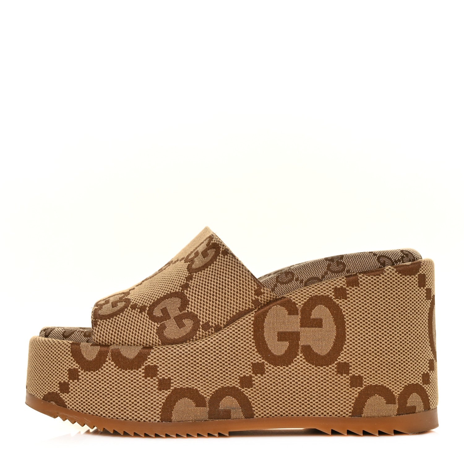 Gucci Monogram Jumbo GG Platform Slide Wedge Sandals 39 Camel Ebony 1 of 9