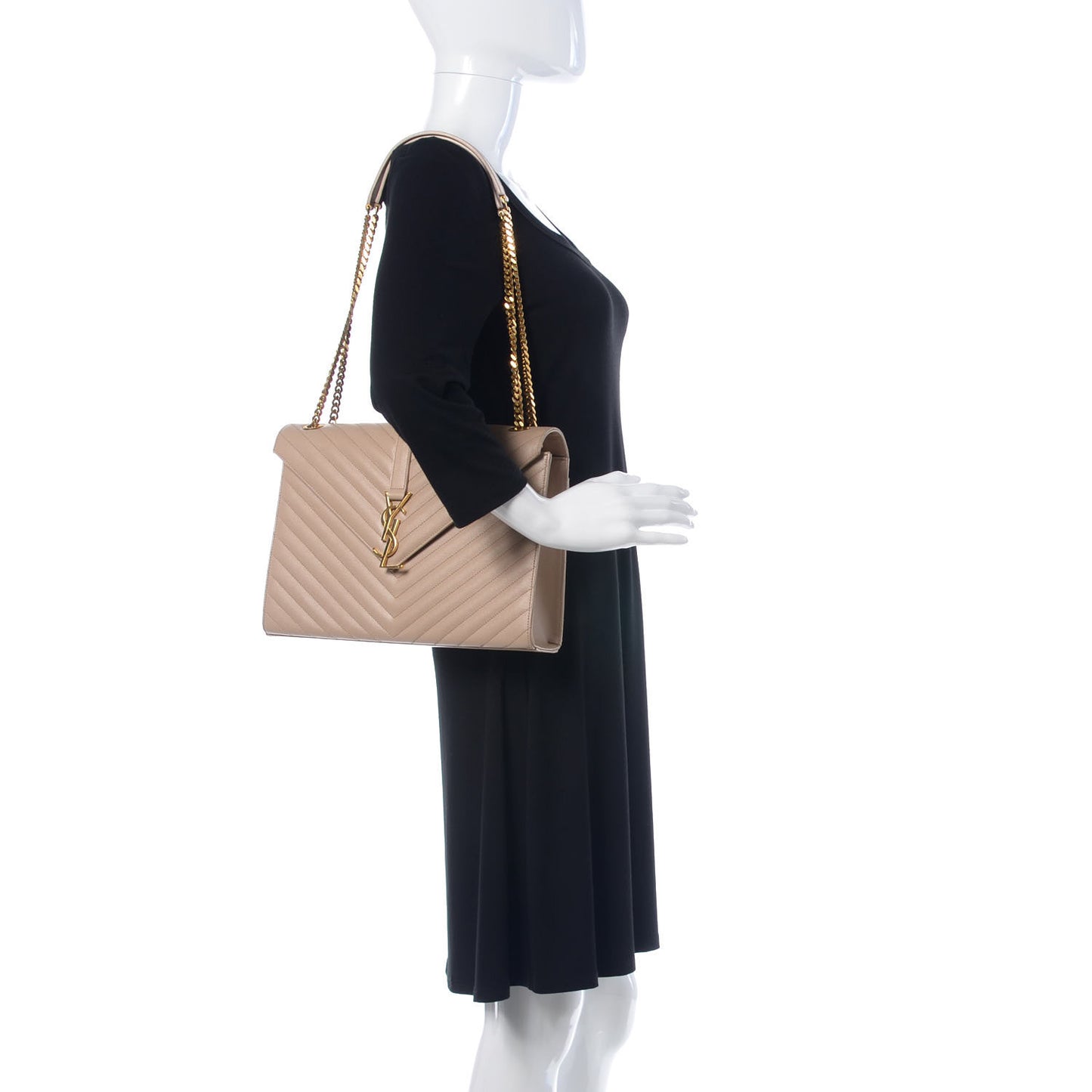 Grain De Poudre Matelasse Chevron Large Monogram Satchel Dark Beige