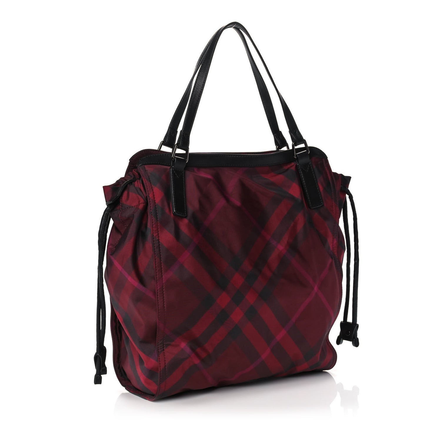 Nylon Check Small Buckleigh Packable Tote Bright Burgundy